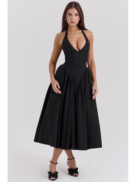 HOUSE OF CB Dresses & Skirts - NEW, HOUSE OF CB Marilyn Twill Halter Midi Dress in Black Sz L #MD2482